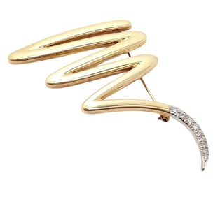 Tiffany & Co 18k Yellow Gold Platinum Picasso Diamond Large Squiggle Pin Brooch