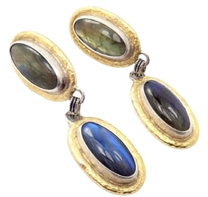 Authentic! Gurhan Hammered Sterling Silver 24k Gold Labradorite Earrings