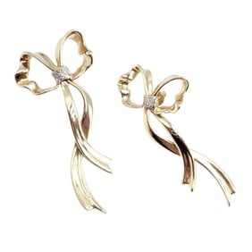 Authentic Tiffany & Co 18k Yellow Gold Diamond Large Ribbon Bow Earrings 1985