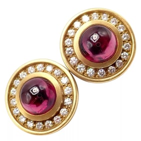 Rare! Vintage Kieselstein Cord 18k Yellow Gold Garnet Diamond Earrings 1997