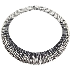 Authentic! David Yurman Silver Tempo Black Spinel Large Collar Necklace