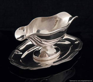 SCHIFFMACHER - FRENCH ANTIQUE STERLING SILVER GRAVY BOAT AND SERVING PLATTER - 1912 (1 of 1)