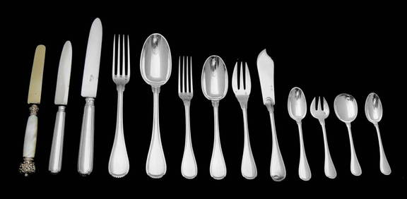 HENIN FRERES 171pc. LOUIS XVI FRENCH STERLING SILVER FLATWARE SET + CABINET 1890s (1 of 17)
