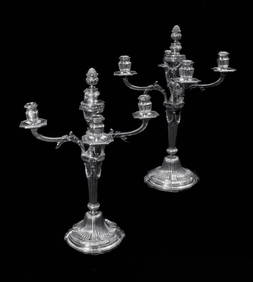 CARDEILHAC (CHRISTOFLE) - TWO 5-CANDLE 950 STERLING SILVER LOUIS XVI CANDELABRA (1 of 10)