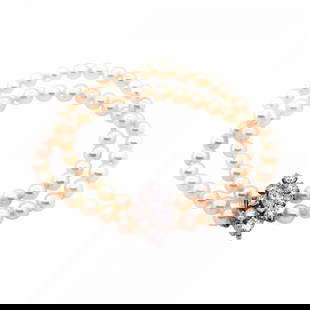 Double Strand Cultured Pearl & Diamond Bracelet, Large Diamond Pendant 1.20 TDW: Title:Double Strand Cultured Pearl & Diamond Bracelet, Large Diamond Pendant 1.20 TDW Description: Title:Double Strand Cultured Pearl & Diamond Bracelet, Large Diamond Pendant 1.20 TDW Description:Dou