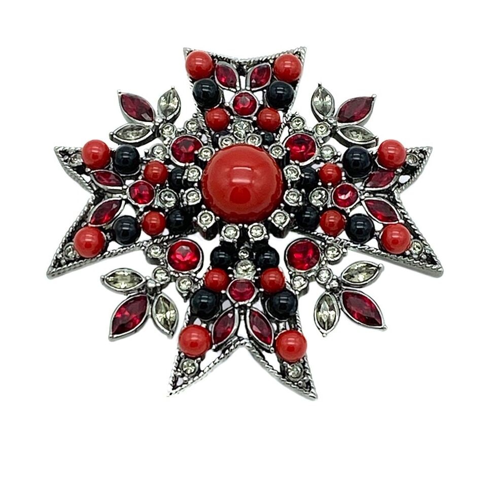 Joan Rivers Red Maltese Cross Brooch (1 of 3)