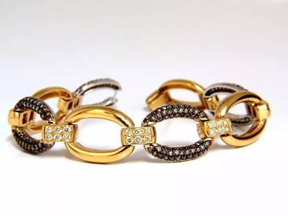 5.30ct natural fancy yellow & brown diamond link bracelet 14kt: MAGNIFICENT JEWELS Classic Fancy color diamonds bracelet. Oval Wide linked Hinge with intricate bead work. 4.25ct. Natural Fancy Brown Diamonds Rounds & full cuts Vs-2 Si-1 Si-2 clarity. 1.05ct Natura