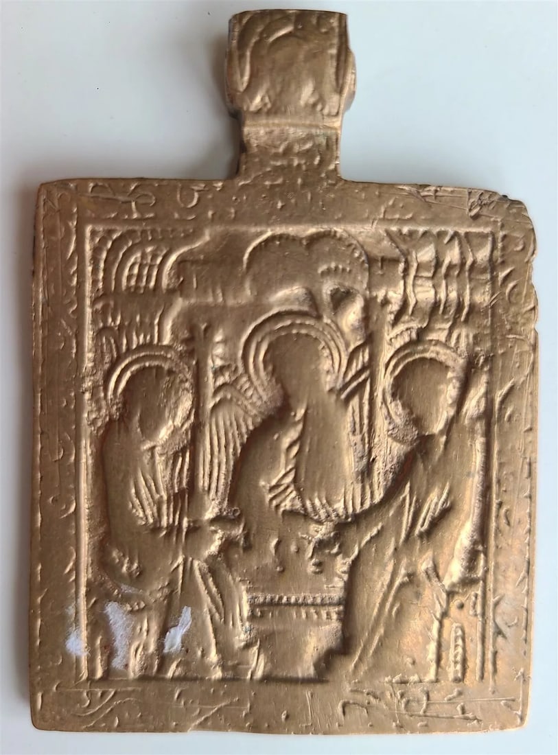 18th CENTURY RUSSIAN ORTHODOX BRONZE ICON of HOLY TRINITY antique (1 of 2)