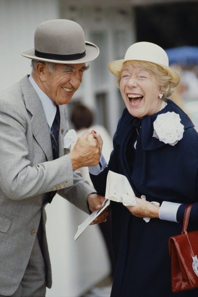 Slim Aarons 'Adrian Borcke And Maren V. Bauer' 1978 Oversize Unframed C Type Print: Description Slim Aarons 'Adrian Borcke And Maren V. Bauer' 1978 Oversize Unframed c type print Count Adrian Borcke greeting Maren V. Bauer at the Brenner’s Park Hotel, Baden-Baden, Germany, 1978