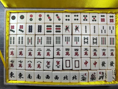 A Set Bone Mahjong: Title: A Set Bone Mahjong Date/Period: After1900 Origin: Chinese Dimension: 40x30x20(mm) 1.57x1.18x0.79(inches) Weight 11.53 lbs/5230g Materials: Bone Reserve: $586.00 Shipping: Domestic: Shipping rat