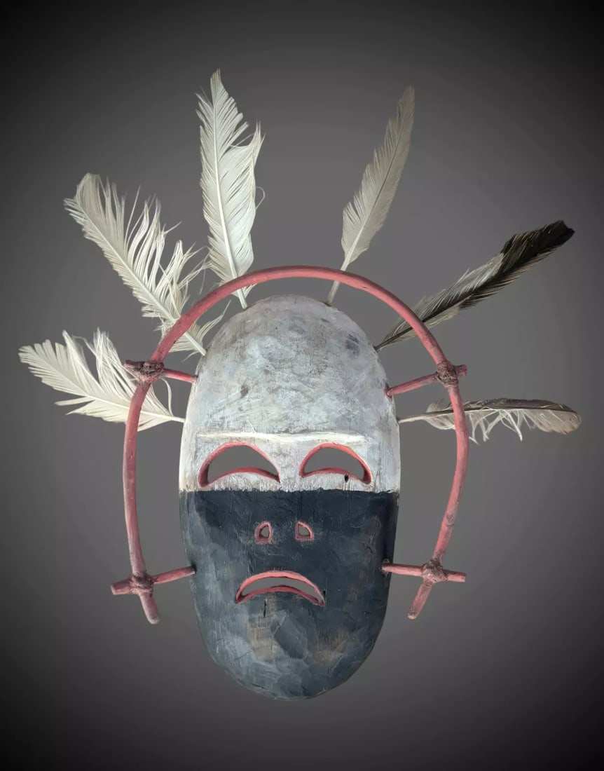 Vintage Native Carved Wooden Painted Mask with Ring - Eskimo Inuit - (1 of 5)