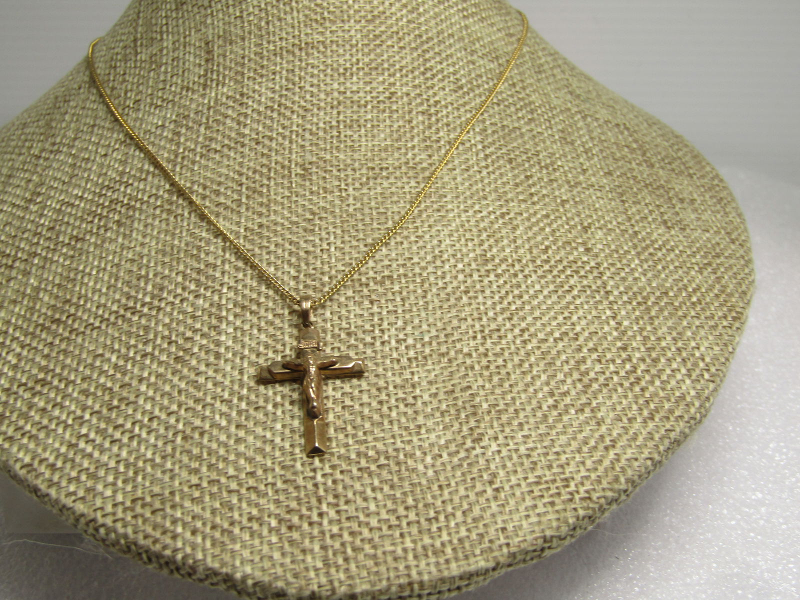 Vintage 10kt Crucifix Necklace, Signed, 18" 10kt GF Chain, 1970's-1980's (1 of 8)