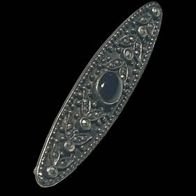 Vintage Sterling Silver Black Onyx and Marcasite Oval Brooch (1 of 4)