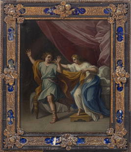 17TH CENTURY - "JOSEPH OF EGYPT AND POTIPHAR'S WIFE" - OIL ON COPPER - ITALIAN SCHOOL: Title: 17TH CENTURY - "JOSEPH OF EGYPT AND POTIPHAR'S WIFE" - OIL ON COPPER - ITALIAN SCHOOL Date Period: 17th century Materials: Wood, Copper Dimensions: 42x34 cm | 16,54x13,39 inches Description: "J