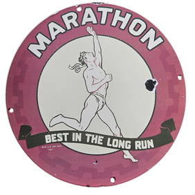 Vintage 12 inch Marathon Gas and Oil Porcelain Sign (1 of 2)