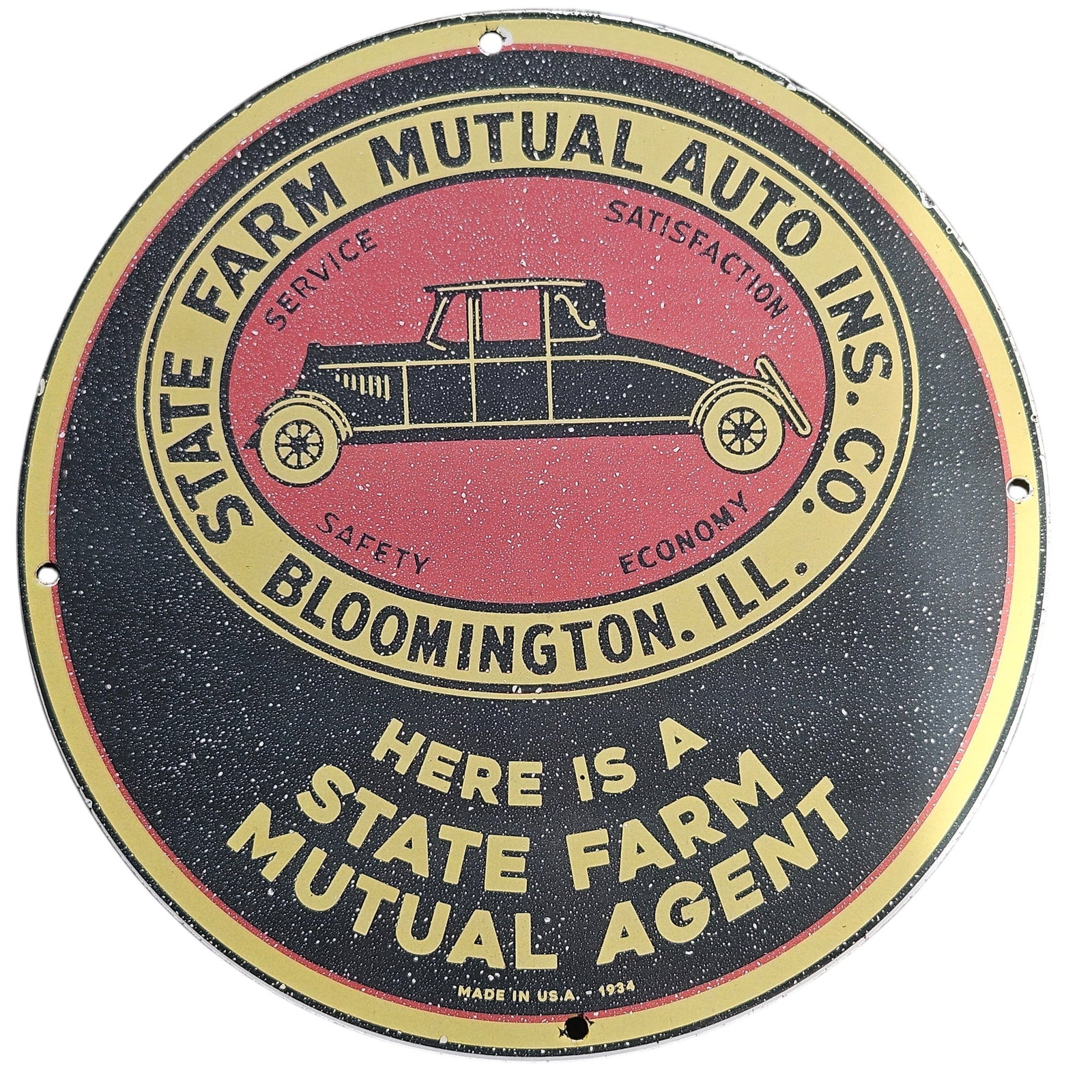 Vintage State Farm Mutual Auto Insurance Porcelain Sign - Bloomington, IL (1934) (1 of 2)