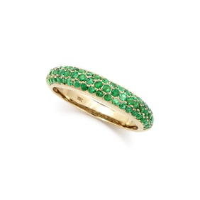 0.85 CTS CERTIFIED BRASIL EMERALD 14 K DESIGNER YELLOW GOLD RING SIZE 7.5