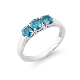 1.26 CTS TW CERTIFIED DIAMONDS 14K WHITE GOLD DESIGNER 3 STONE RING SIZE 7.5 WITH LONDON BLUE COLOR