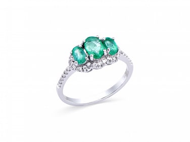 1.00 CTS CERTIFIED DIAMONDS & BRASIL EMERALDS 14K WHITE GOLD DESIGNER RING SIZE 7.5