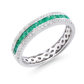 0.75 CTS CERTIFIED BRASIL EMERALD & DIAMONDS 14K DESIGNER WHITE GOLD RING SIZE 7.5