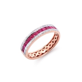 0.80 CTS CERTIFIED RUBY & DIAMONDS 14 K ROSE GOLD DESIGNER RING SIZE 7.5