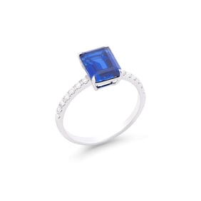 3.02 TCW Certified Lab Grown Diamonds & Sapphire 14K WG Designer Ring