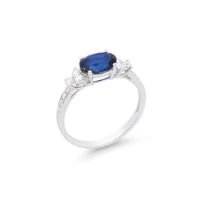 2.02 TCW Certified Lab Grown Diamonds & Sapphire 14K WG Designer Ring