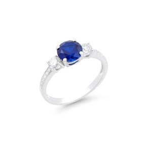 2.05 TCW Certified Lab Grown Diamonds & Sapphire 14K WG Designer Ring