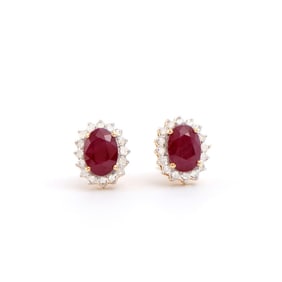 2.31 CTS CERTIFIED DIAMONDS & AFRICAN RUBY 14K YELLOW GOLD DESIGNER EAR-RING