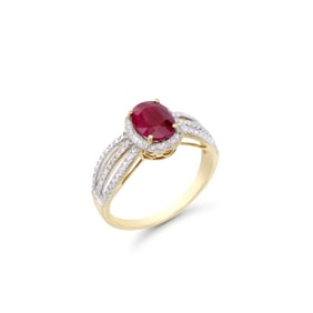 1.68 CTS CERTIFIED DIAMONDS & AFRICAN RUBY 14K YELLOW GOLD DESIGNER RING SIZE 7.5