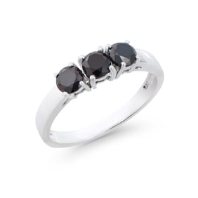 1.26 CTS TW CERTIFIED DIAMONDS 14K WHITE GOLD DESIGNER 3 STONE RING WITH BLACK COLOR DIAMONDS