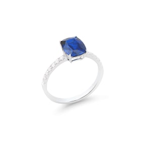 2.84 TCW Certified Lab Grown Diamonds & Sapphire 14K WG Designer Ring