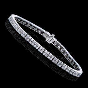 2.51 CTS CERTIFIED DIAMONDS 14K WHITE GOLD DESIGNER 2 ROW BRACELET SIZE leanth 7.4 inches