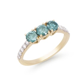1.28 CTS TW CERTIFIED DIAMONDS 14K YELLOW GOLD DESIGNER RING SIZE 7.5 WITH LONDON BLUE COLOR