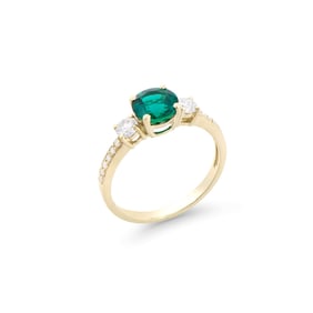 1.72 TCW Certified Lab Grown Diamonds & Emerald 14K YG Designer Ring