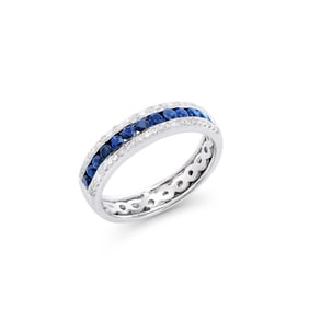 0.80 CTS CERTIFIED BLUE SAPPHIRE & DIAMONDS 14K WHITE GOLD DESIGNER GOLD RING SIZE 7.5
