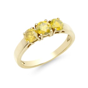 1.26 CTS TW CERTIFIED DIAMONDS 14K YELLOW GOLD DESIGNER 3 STONE RING SIZE 7.5 WITH YELLOW COLOR