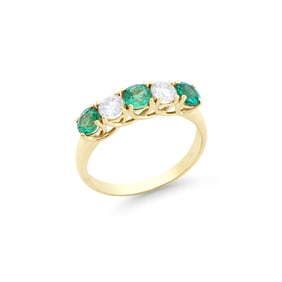 1.43 TCW Certified Lab Grown Diamonds & Emerald 14K YG Designer Ring