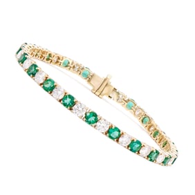 10.28 TCW Certified Lab Grown Emearald & Diamonds 14K YG Designer Bracelet