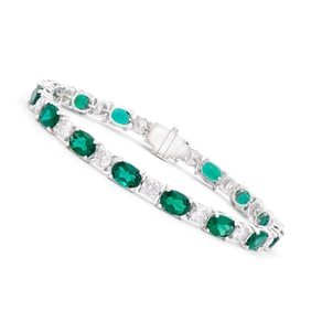13.34 TCW Certified Lab Grown Emeralds & Diamonds 14k WG Designer Bracelet