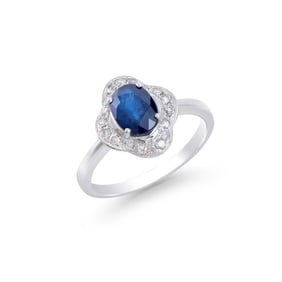 1.80 CTS CERTIFIED DIAMONDS & BLUE SAPPHIRE 14 K WHITE GOLD DESIGNER RING SIZE 7.5
