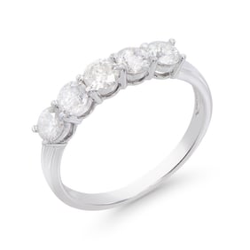 1.10 CTS TW CERTIFIED DIAMONDS 14K WHITE GOLD DESIGNER 5 STONE RING SIZE 7.5