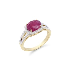 2.32 CTS CERTIFIED DIAMONDS & AFRICAN RUBY 14K YELLOW GOLD DESIGNER RING SIZE 7.5