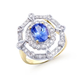 2.77 CTS CERTIFIED DIAMONDS & TANZANITE 14K YELLOW GOLD DESIGNER RING SIZE 7.5