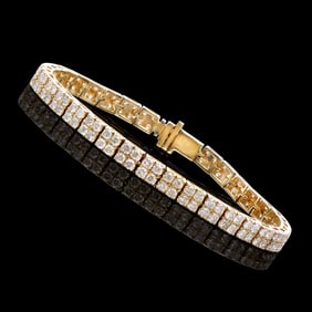 5.15 CTS CERTIFIED DIAMONDS 14K YELLOW GOLD DESIGNER 2 ROW BRACELET SIZE leanth 7.25 inches