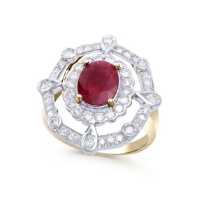 3.07 CTS CERTIFIED DIAMONDS & AFRICAN RUBY 14K YELLOW GOLD DESIGNER RING SIZE 7.5