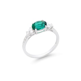 1.52 TCW Certified Lab Grown Diamonds & Emerald 14K WG Designer Ring