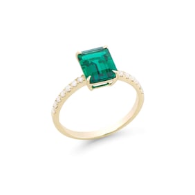 2.24 TCW Certified Lab Grown Diamonds & Emerald 14K YG Designer Ring