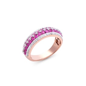 1.56 CTS CERTIFIED DIAMONDS & RUBY 14K ROSE GOLD DESIGNER RING SIZE 7.5