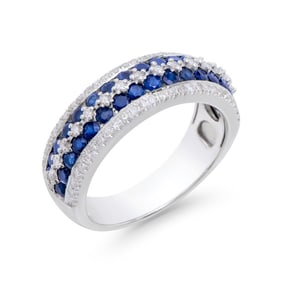 1.56 CTS CERTIFIED DIAMONDS & BLUE SAPPHIRE 14K WHITE GOLD DESIGNER RING SIE 7.5